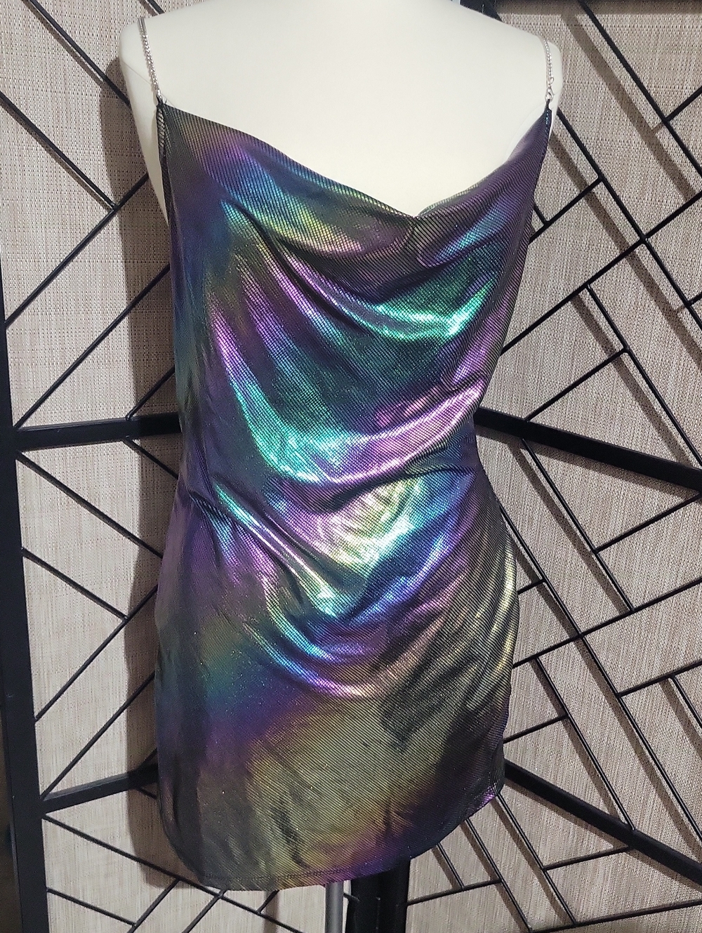 SUPER CUTE SHEIN Black Iridescent Slip Dress with Subtle Purple Sparkle